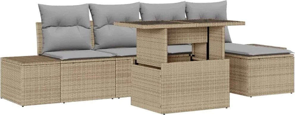 vidaXL Set de canapele pentru grădină 6 pcs Bej Rattan poli