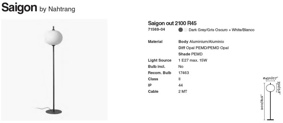 Lampa de podea iluminat exterior decorativ SAIGON 210/R45 gri/alb opal