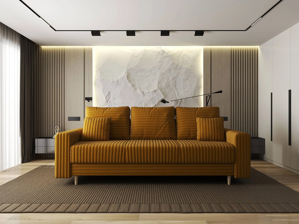 Canapea extensibilă dumonde cu ladă de depozitare si sezut confortabil din spuma high-density, Kronos Ambience Mustar 210x100 cm