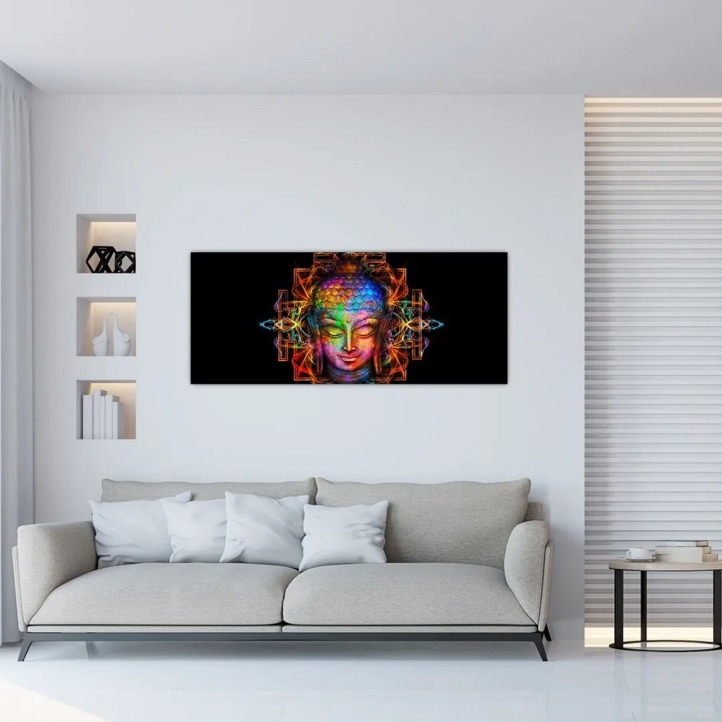 Tablou - Bustul lui Buddha în culori neon (120x50 cm)