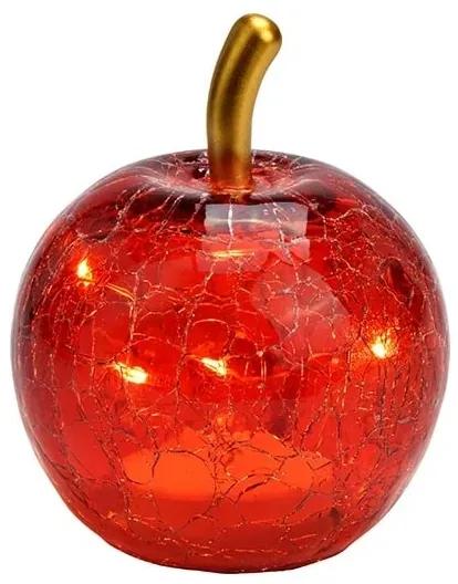 Decoratiune mar luminos din sticla cu LED,  Red Apple 9 cm