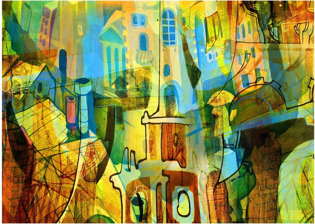 Tablou - Arhitectură, abstractizare cubistă (70x50 cm)
