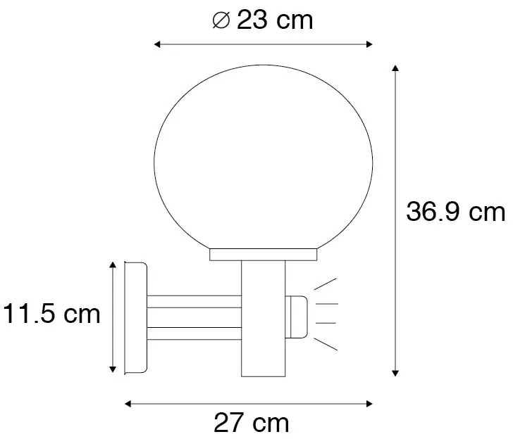 Aplică de perete exterioară neagră cu sticlă transparentă inclusiv senzor de mișcare - Sfera