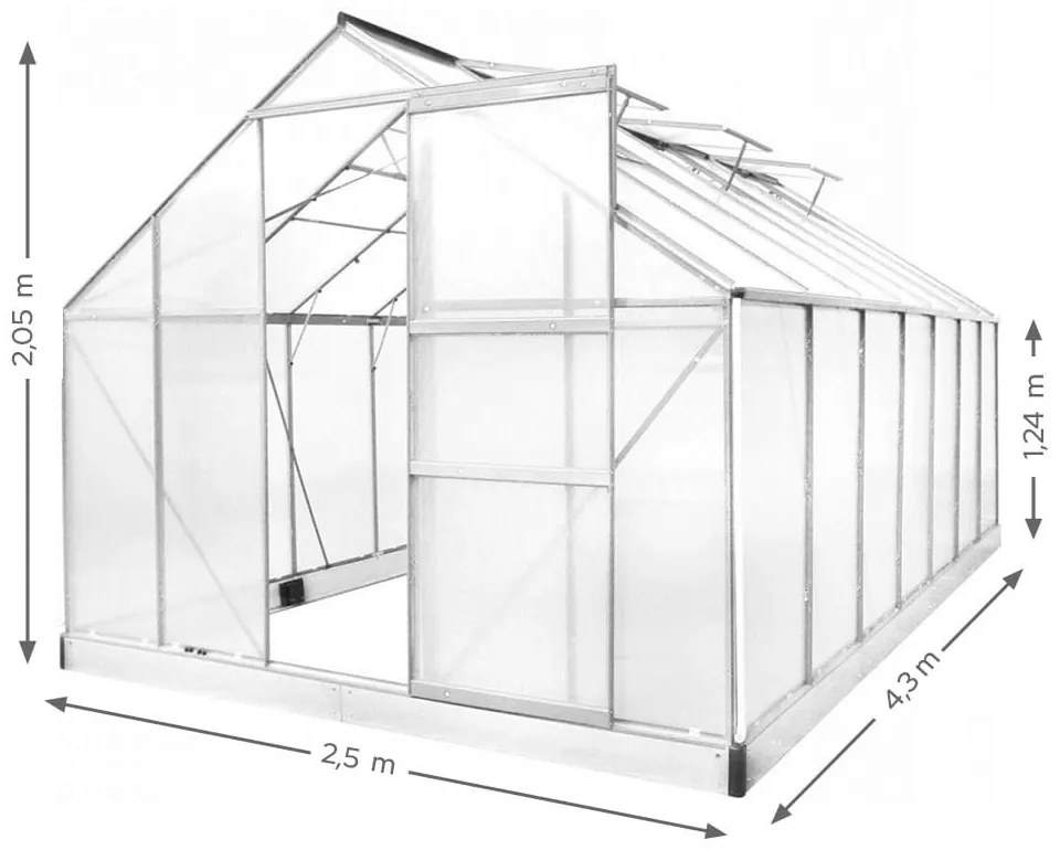 Seră din policarbonat 250 x 430 x 124/205 cm