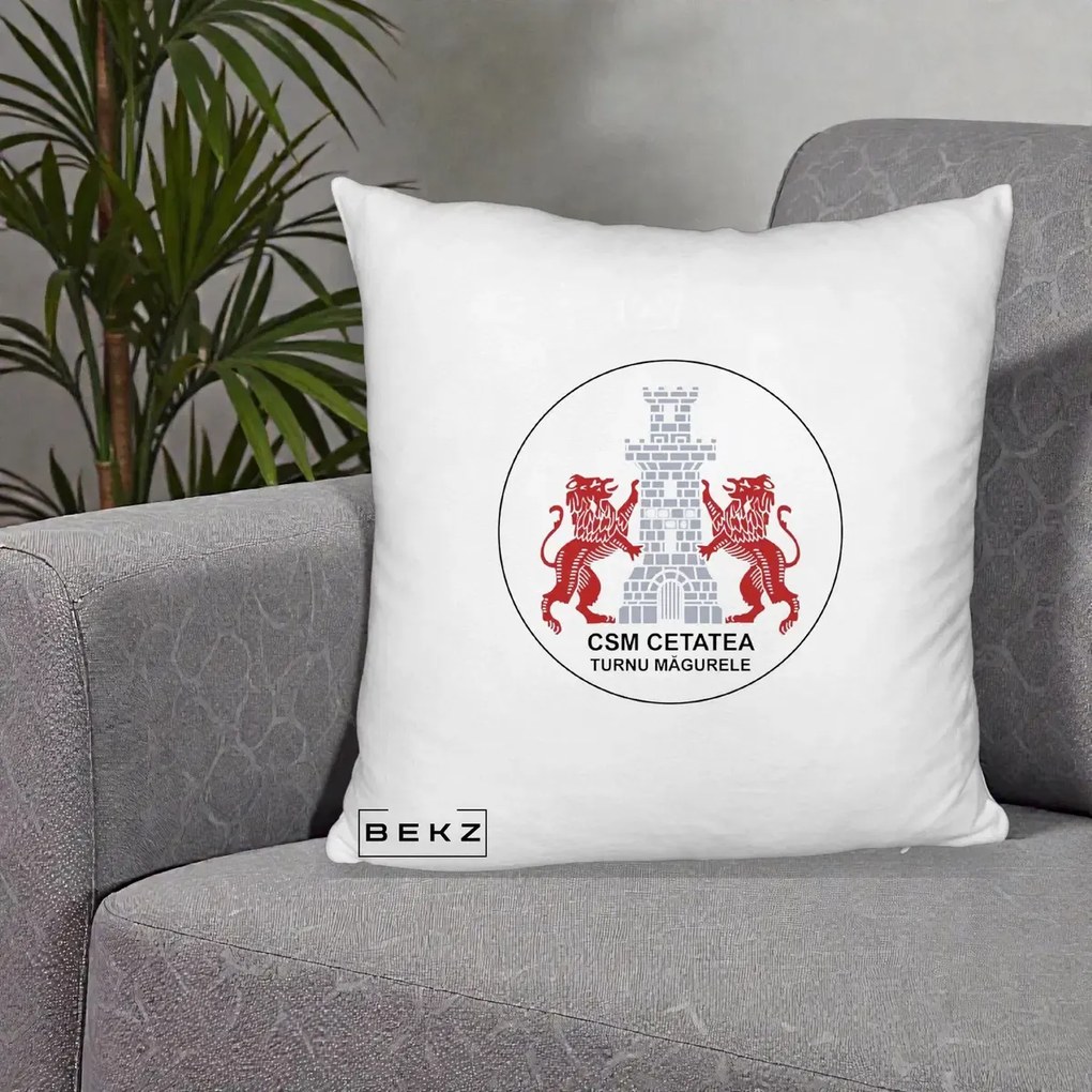 Perna Personalizata CSM Cetatea Turnu Magurele Fotbal, 40x40 cm, Alb Pufos, Husa Detasabila, Perna Inclusa, BEKZ®