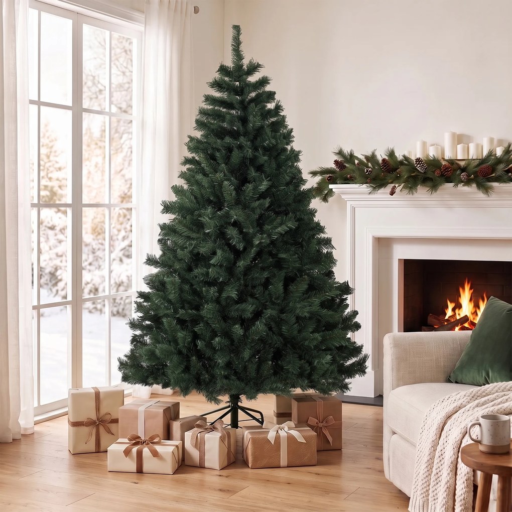 HOMCOM Brad de Crăciun Artificial, 180 cm, cu 820 de Crengi Ignifuge, Verde | Aosom Romania