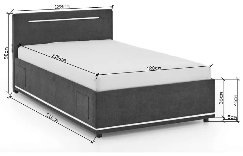 Pat pentru copii gri închis tapițat cu spațiu de depozitare cu somieră 120x200 cm Circle – Meise Möbel