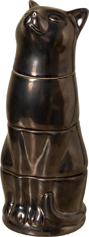 Set 4 căni suprapuse din ceramică, formă de pisică, maro antichizat, 25 × 10 cm, „Cat Stack"
