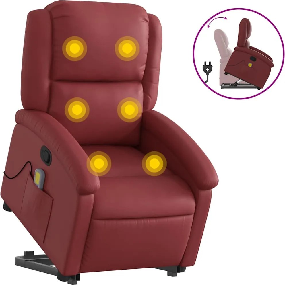 vidaXL Fotoliu de masaj rabatabil vertical, roșu vin, piele ecologică