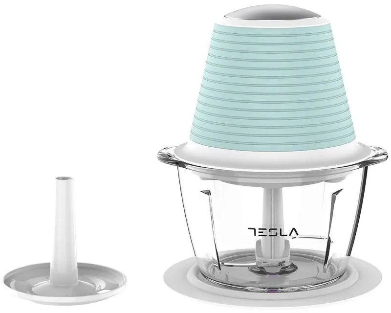 Tocator electric de alimente Tesla FC510BWS, 350 W, 1 L, Sticla, Lama dubla, Alb/Menta