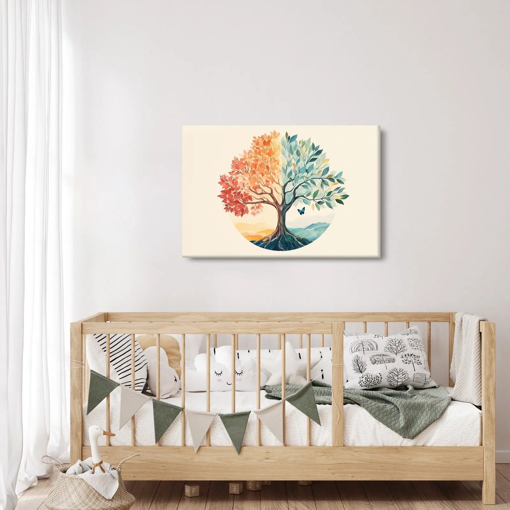 Tablou – Arbore dual cu fluture (90x60 cm)