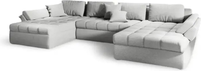 Colțar extensibil dumonde cu ladă de depozitare si sezut confortabil din spuma high-density, Loana U Enjoy Silver 355x185 cm