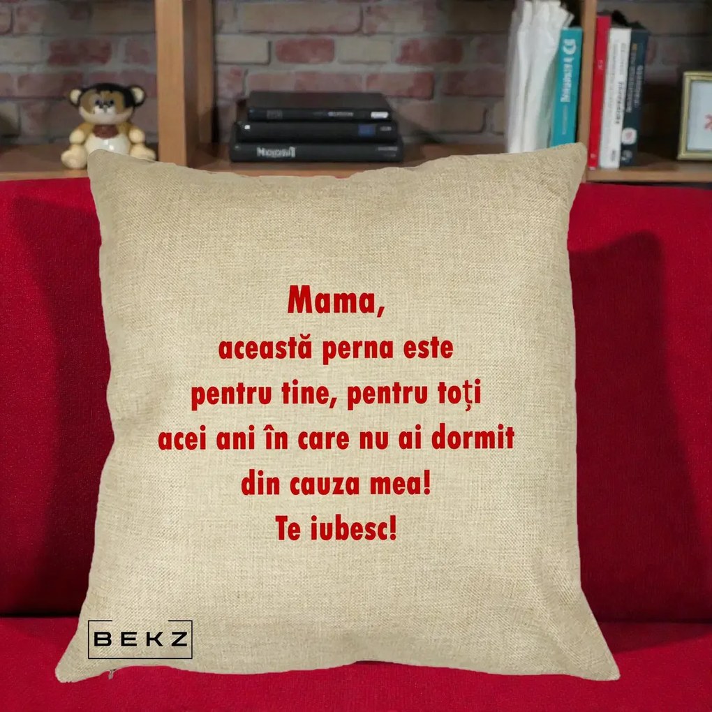 Cadou pentru Mama - Perna Personalizata Perna pentru Mama, 40x40 cm, Crem, Husa Detasabila, Perna Inclusa, BEKZ®