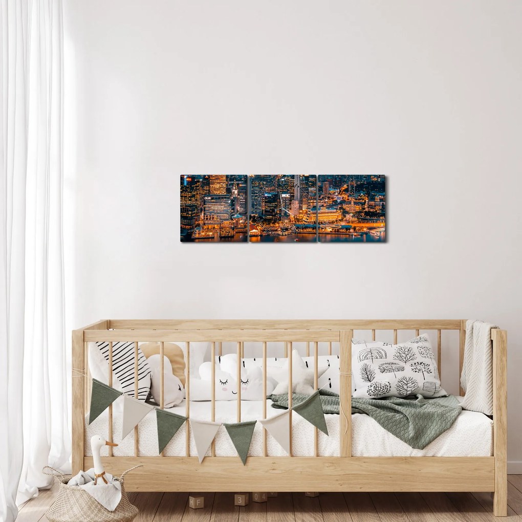 Tablou orașului nocturn (cu ceas) (90x30 cm)