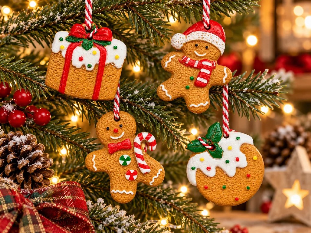 Set de 4 bucati ornamente de Craciun COOKIE CHRISTMAS 6 cm
