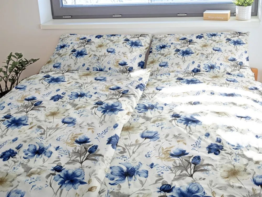 Lenjerie de pat din bumbac FLORI ALBASTRE