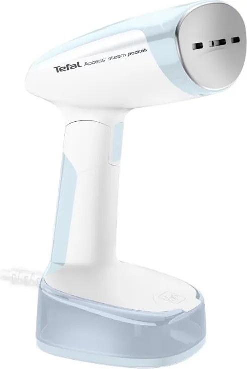 Fier de călcat vertical cu abur Tefal DT3041E1, 1300 W, 0,12 l, 20 g/min, talpă ceramică, pliabil, alb/albastru