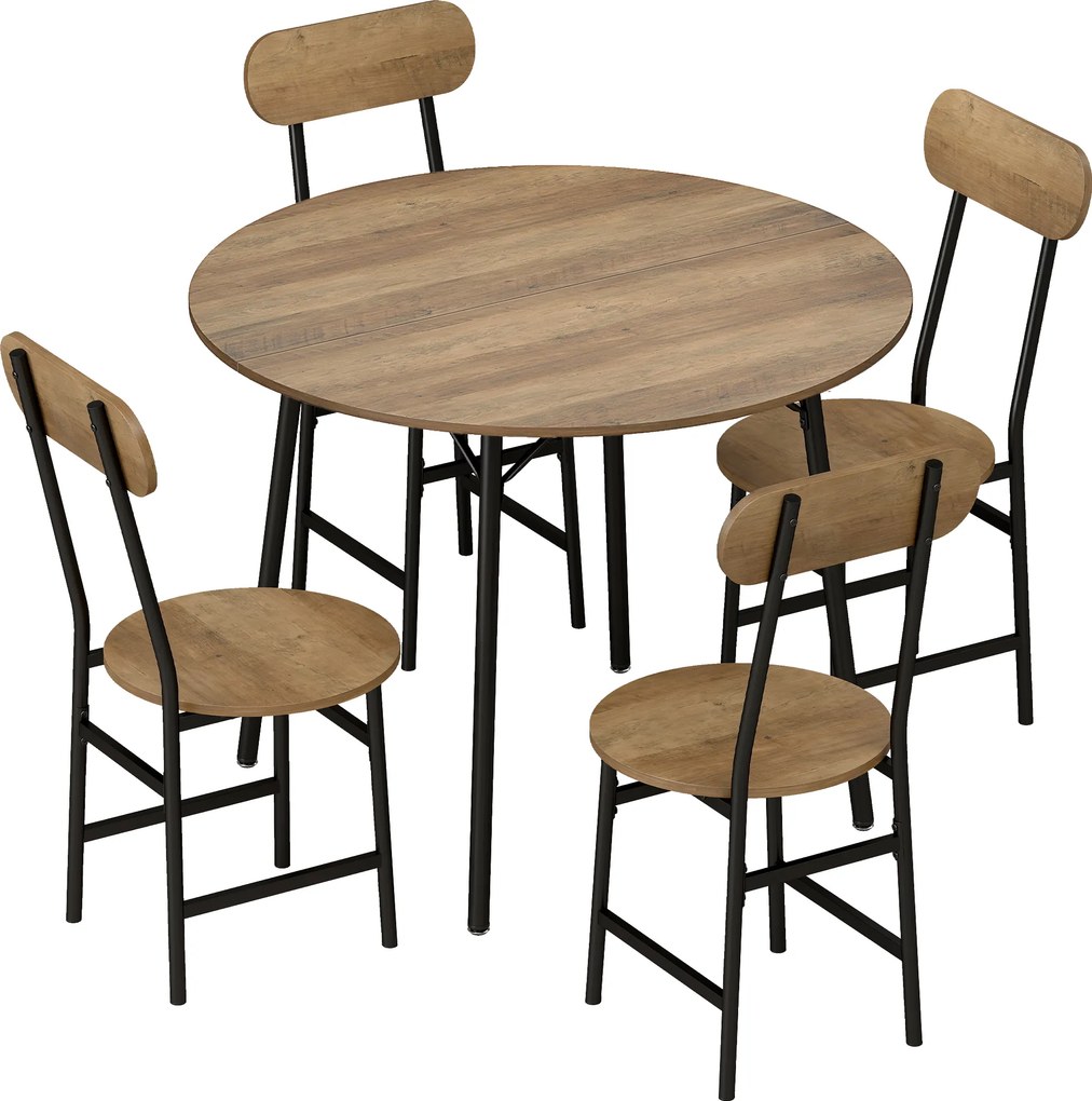 HOMCOM Set masă 5 piese: masă și 4 scaune, picioare metal, finisaj natural. | Aosom Romania