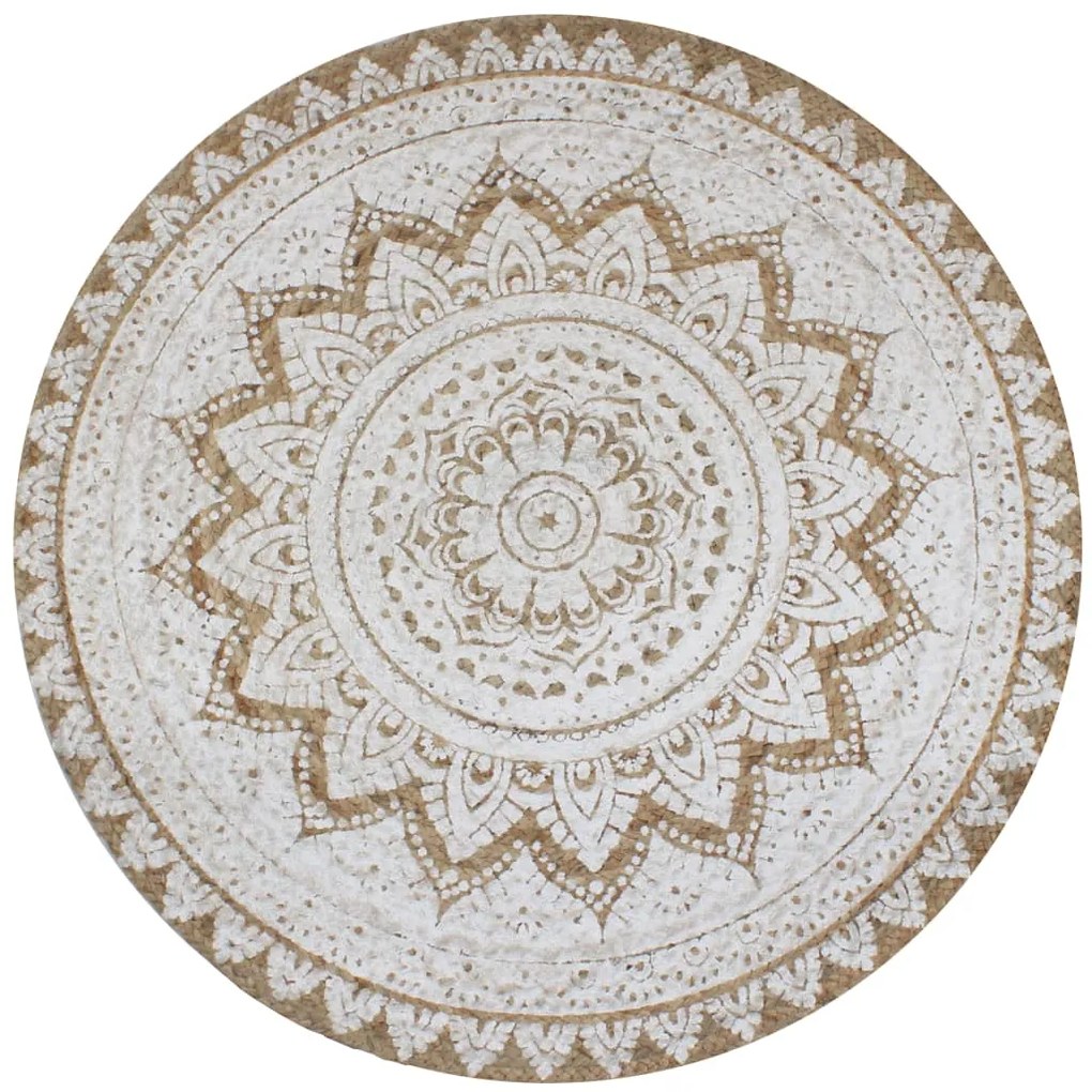 vidaXL Covor din iută împletită cu imprimeu, 90 cm, rotund