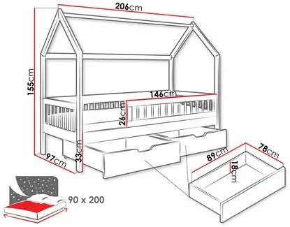 Pat pentru copii 90 cm Potako (Alb) (cu somieră) (cu sp. depozitare). 1103337