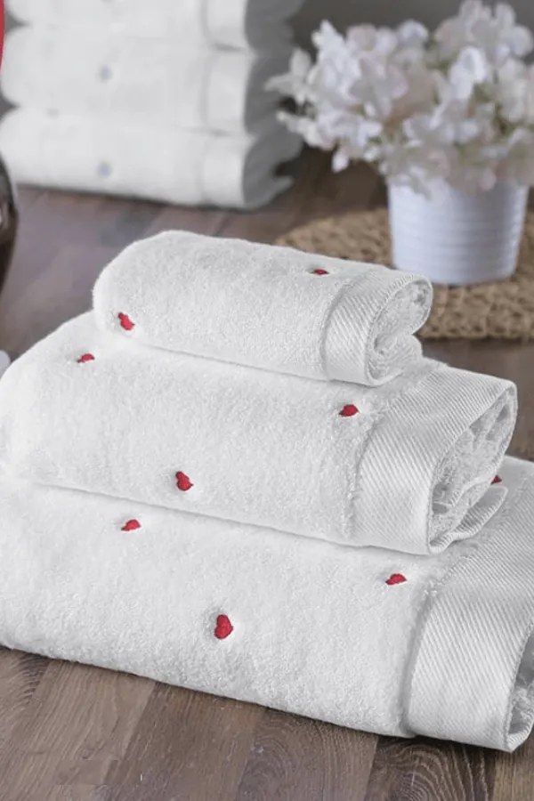 Prosop de corp MICRO LOVE 75x150 cm Alb - inimioare roz / Pink hearts
