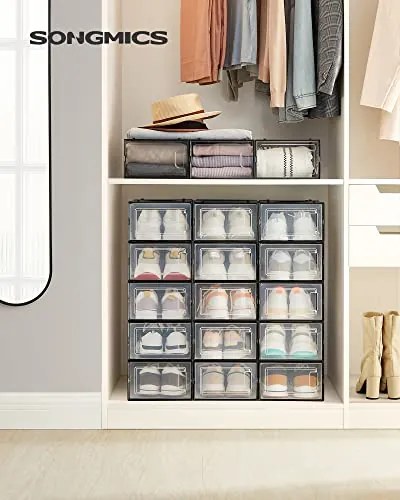SongmicsHome Organizator pentru pantofi MARI, 18 compartimente, negru/transparent
