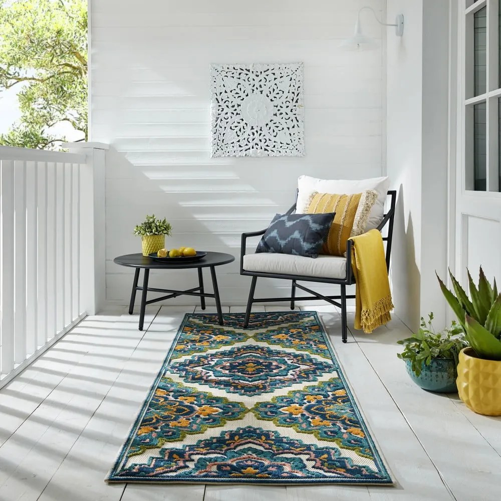 Covor de exterior albastru 80x230 cm Beach Floral – Flair Rugs