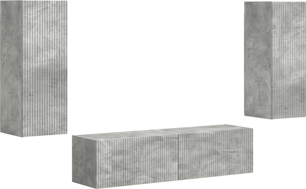 vidaXL Set comodă TV Pe perete 2 pcs Gri din beton Lemn compozit