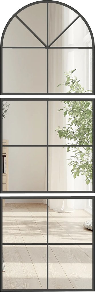 HOMCOM Oglindă murală arhitectonică 60 x 180 cm fereastră cu cadru metalic, pentru salon, dormitor, hol, negru | Aosom Romania