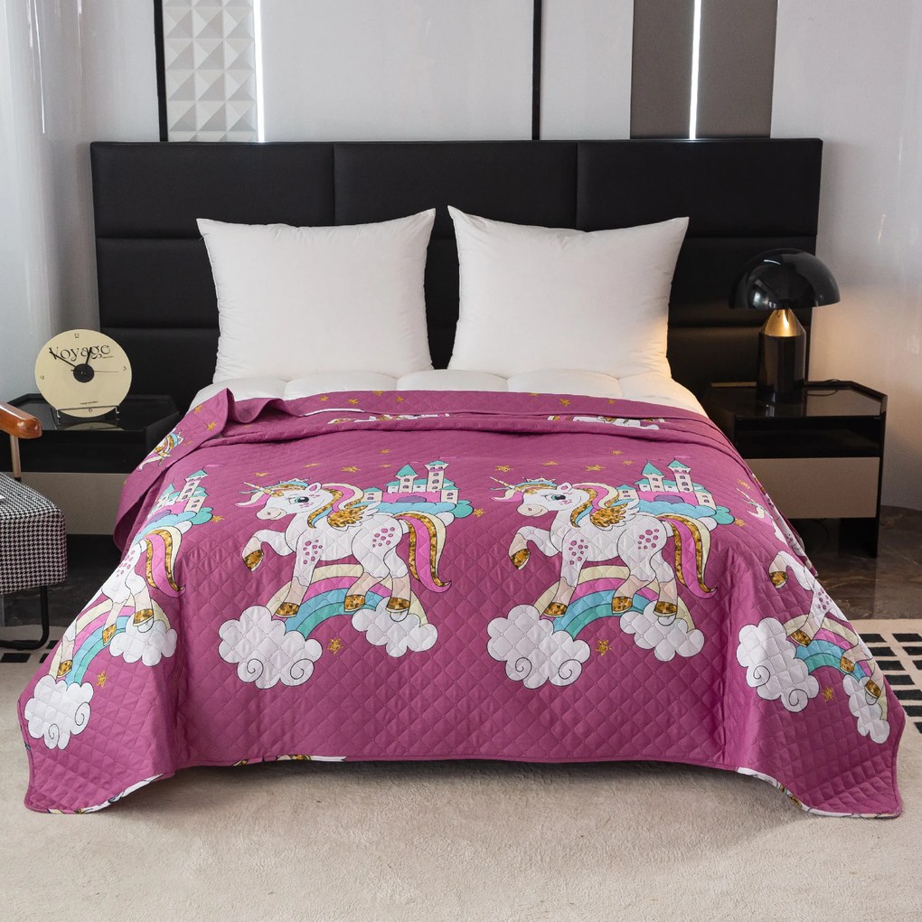 Cuvertura de pat cu model UNICORN violet Dimensiune: 220 x 240 cm