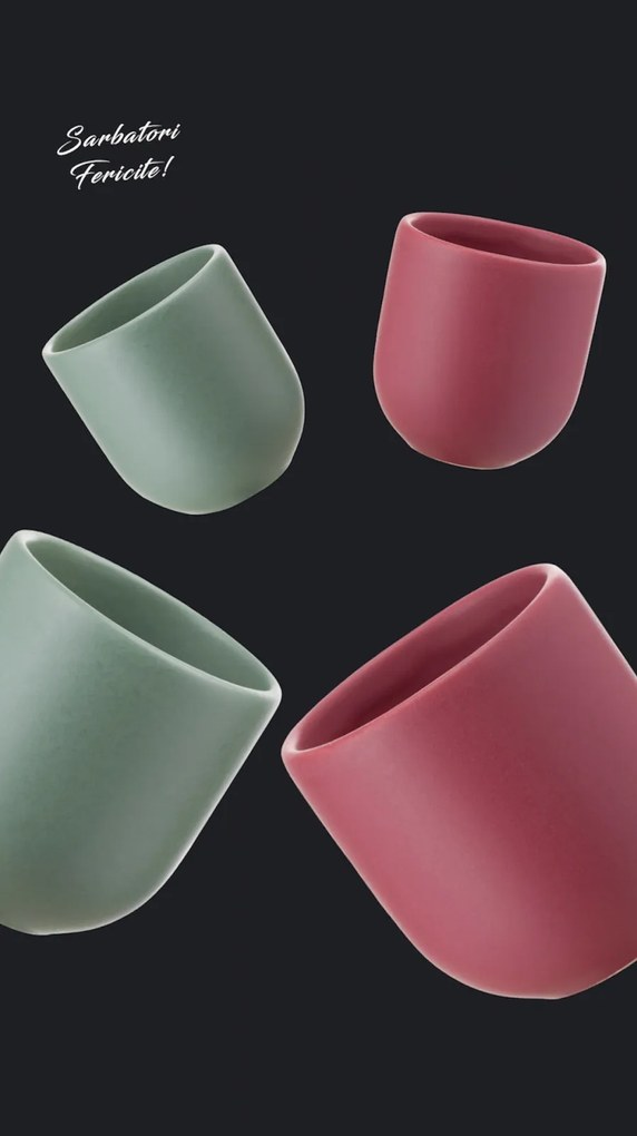 Set Cadou 4 Pahare Ceramica Novum Sarbatori (2 Pahare Rosii Mat 250ml, 2 Pahare Verzi Menta Mat 250ml)