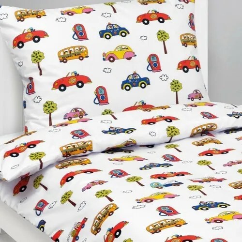 Bellatex Lenjerie de pat din bumbac pentru copiiJunior Mașini alb, 140 x 200 cm, 70 x 90 cm