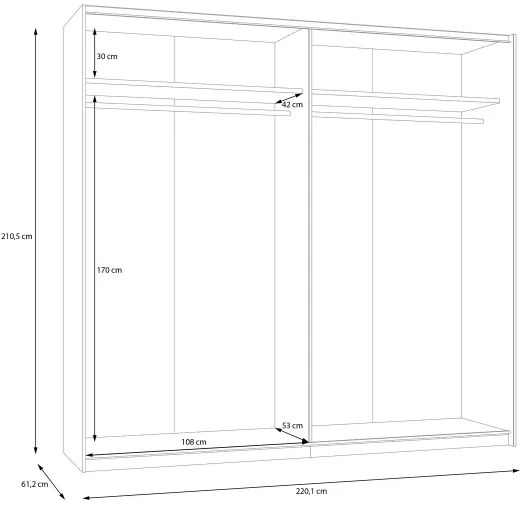 Dulap ODEN cu oglindă, 220 x 210 cm, bej