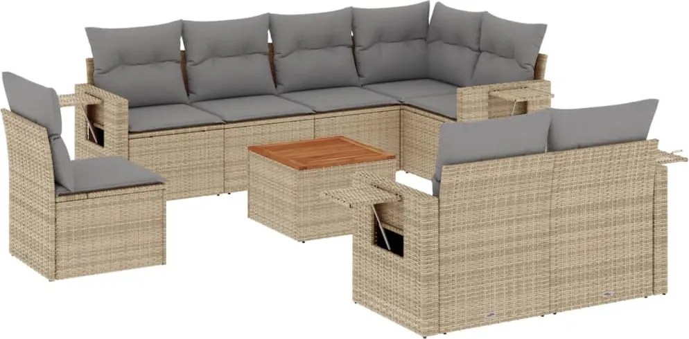 vidaXL Set canapele de grădină, 9 piese, cu perne, bej, poliratan