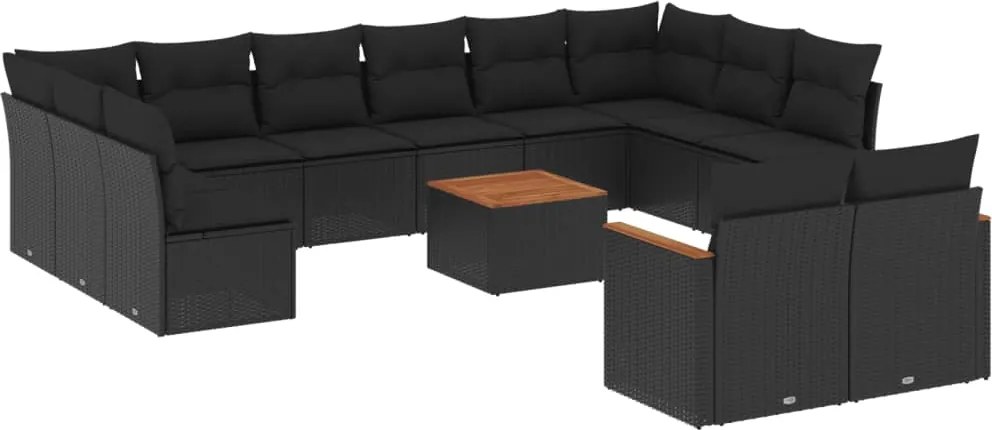 vidaXL Set mobilier de grădină cu perne, 13 piese, negru, poliratan