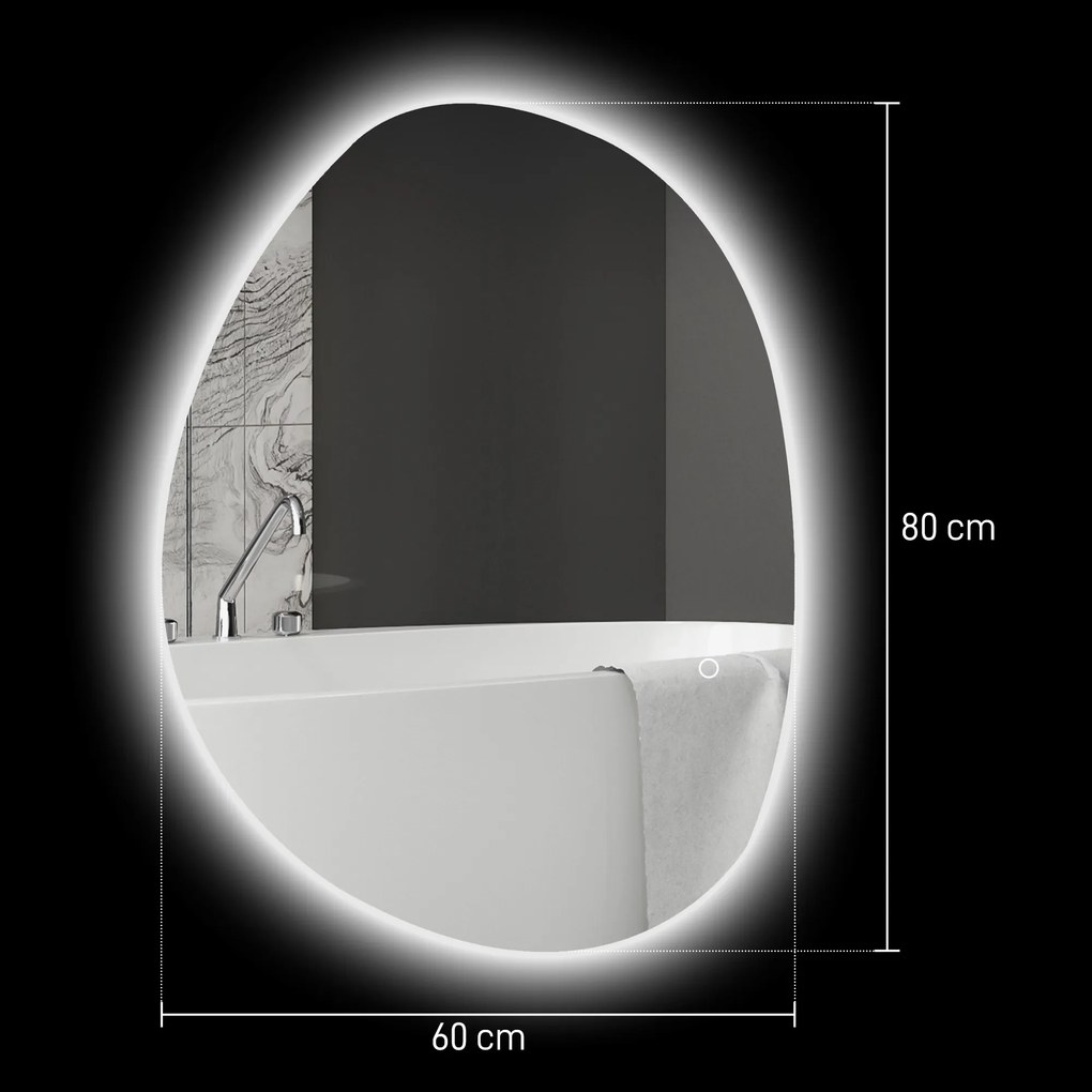 HOMCOM Oglindă de Baie LED cu Comutator Tactil Inteligent și  Intensitate Reglabilă, 80x5x60 cm, Argintiu | Aosom Romania