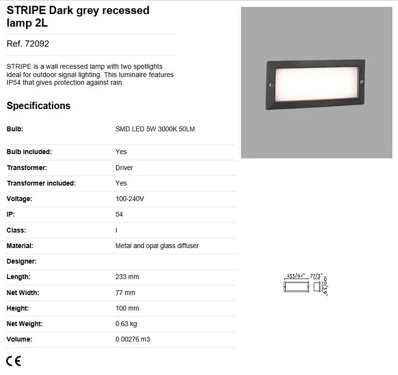 Spot LED incastrabil de exterior IP54 iluminat ambiental STRIPE gri