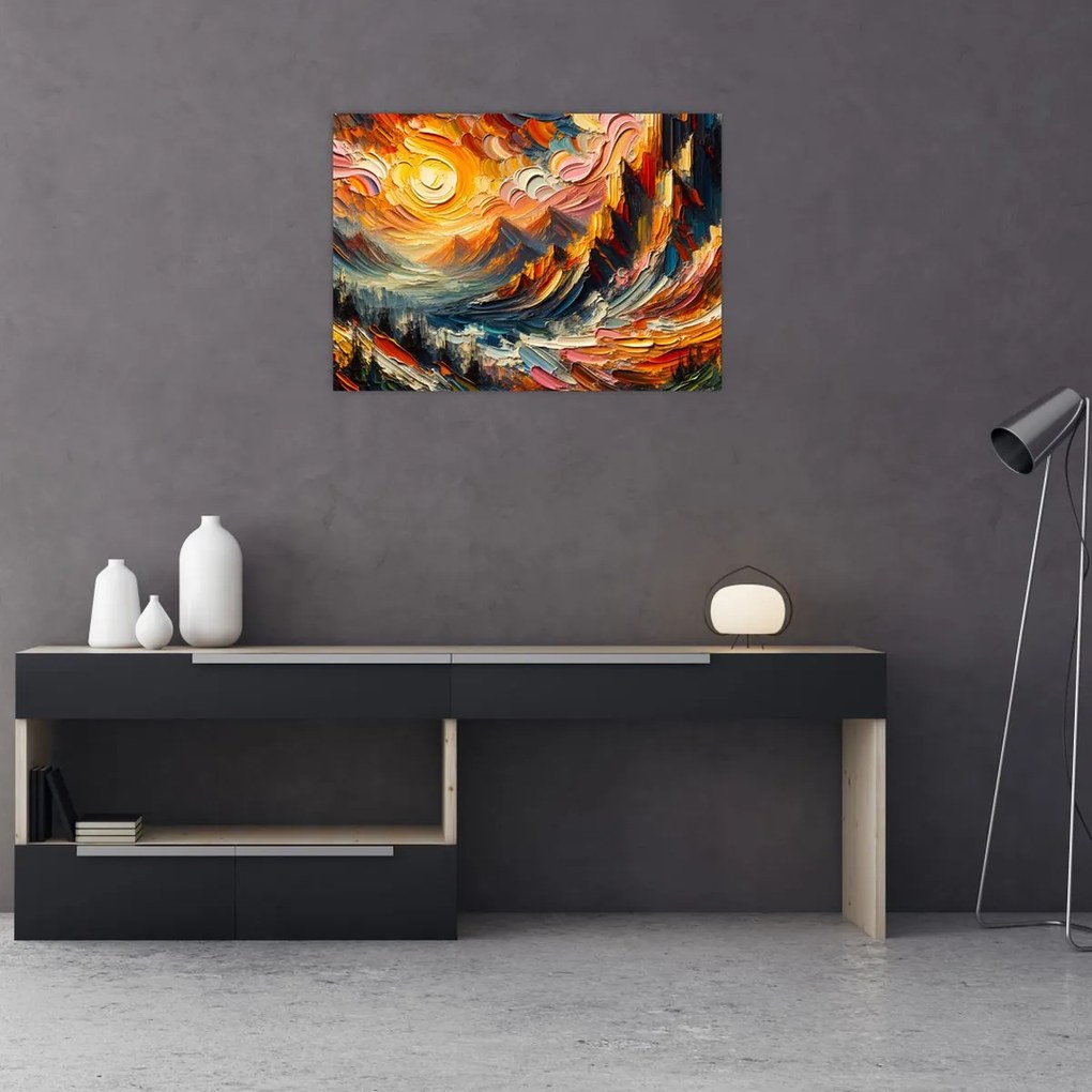 Tablou pe sticlă - Munte acoperit de soare (70x50 cm)