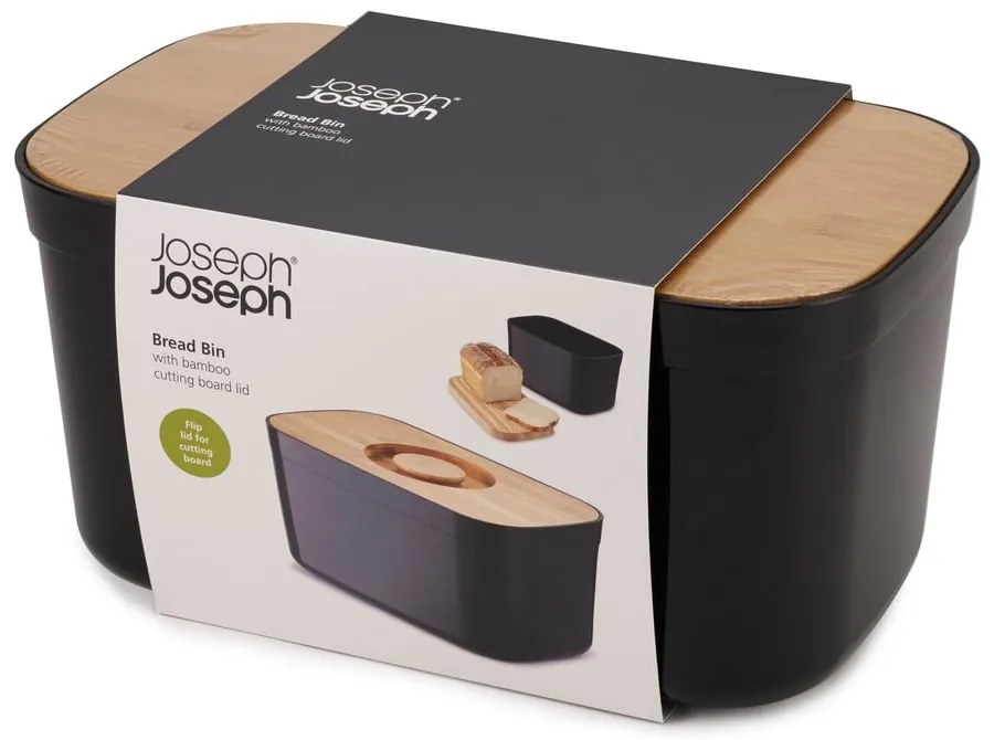 Cutie pentru pâine cu capac din lemn Joseph Joseph Bin, negru