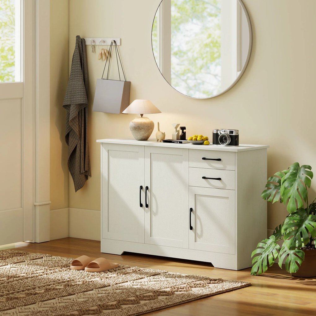 HOMCOM Mobilier bucătărie cu 2 sertare și 3 dulapuri, polițe reglabile, 120x38x79 cm, crem | Aosom Romania