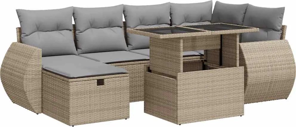 vidaXL Set canapele de grădină, 7 piese, cu perne, bej, poliratan