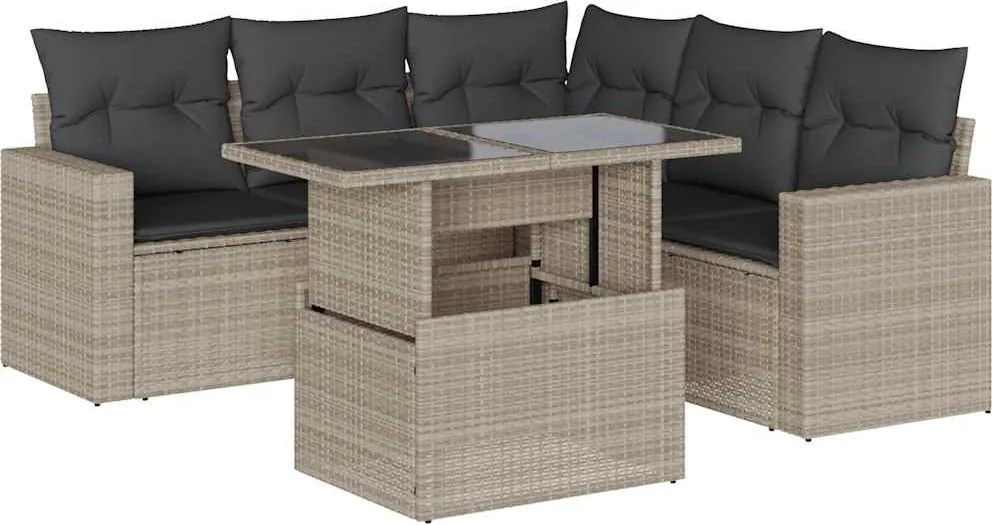 vidaXL Set canapele de grădină cu perne, 6 piese gri deschis poliratan