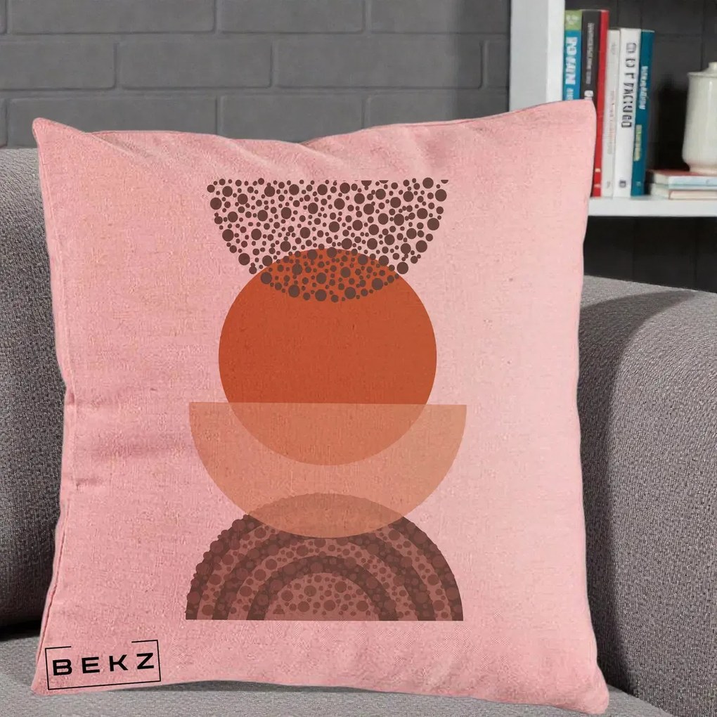 Perna Decorativa Boho Stiva Forme Punctate Terracotta, 40x40 cm, Roz, Husa Detasabila, Perna Inclusa, BEKZ®