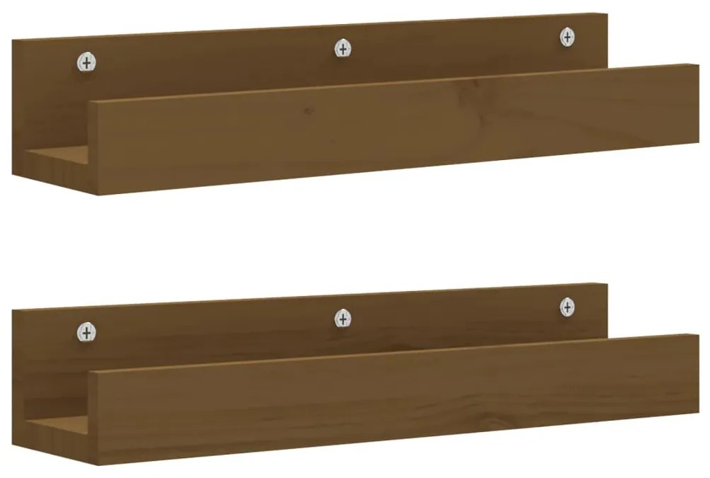 vidaXL Rafturi de perete 2 buc. maro miere 50x12x9 cm lemn masiv pin
