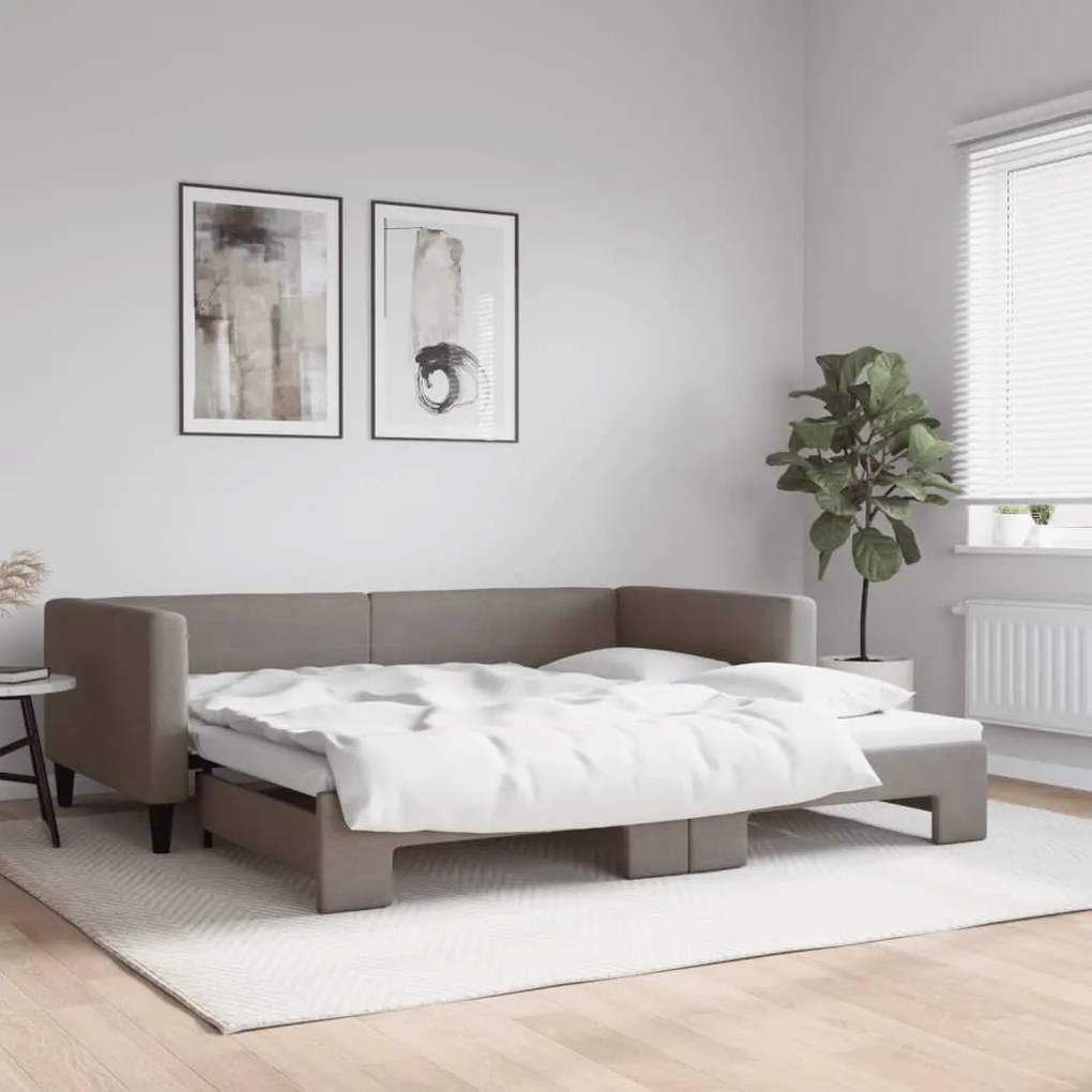 3196586 vidaXL Pat de zi cu extensie, gri taupe, 100x200 cm, textil