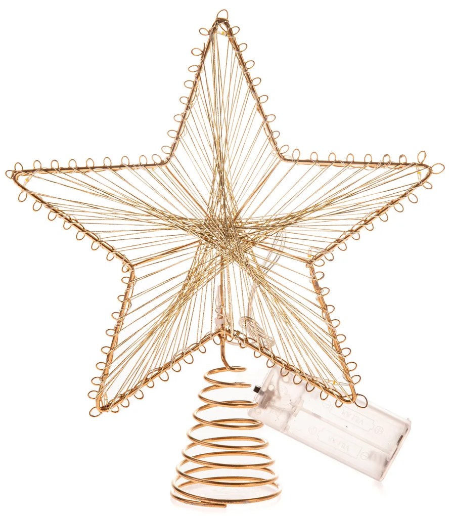 Stea de vârf metalică luminoasă pentru bradul de Crăciun Golden Glow, 20 x 24 cm, 10 LED-uri