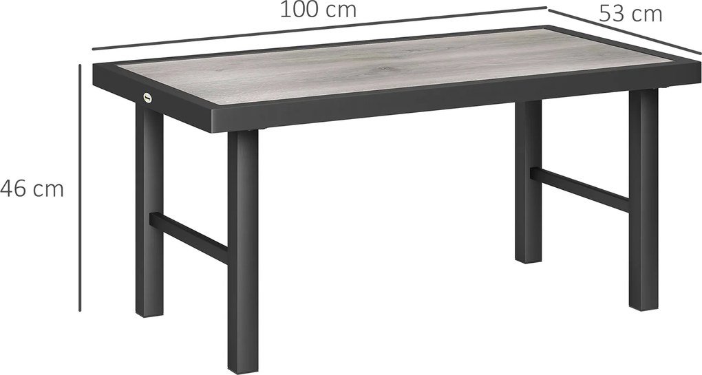 Outsunny Masă joasă de grădină dreptunghiulară masă de grădină cu blat SPC cu efect lemn din metal, 100 x 52 x 46 cm, negru | Aosom Romania