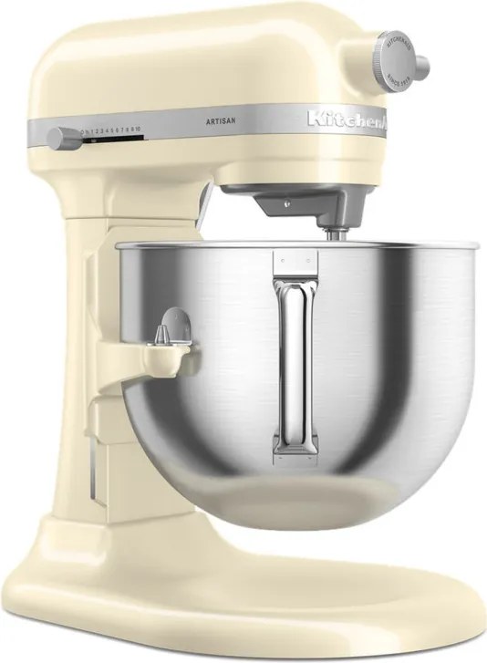 Mixer planetar KitchenAid Artisan 5KSM70SHXEAC Almond cream, 375 W, 6,6 l, 11 viteze, 67 de puncte de contact, Ridicare bol, Viteză speciala „Fold”, Flex Edge, Crem