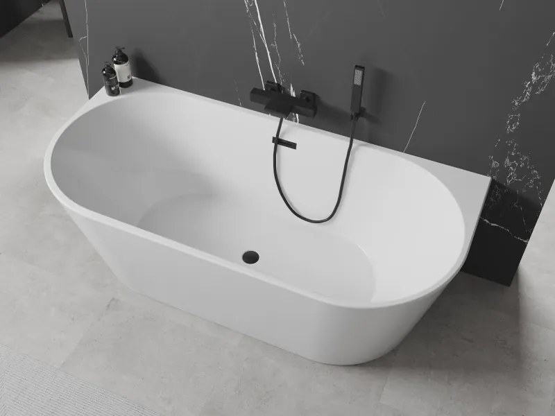 Mexen Oval cadă independentă pe perete 180 x 80 cm, albă, preaplin negru - 52671808000-70