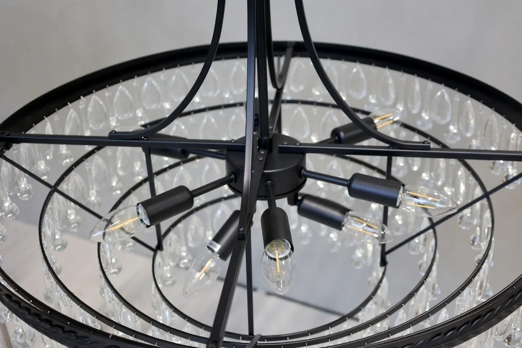 Candelabru din sticlă, cu piese în formă de picătură, 9 surse de lumină, "Versailles"